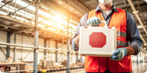 employee using first aid kit