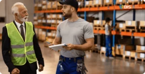 Tough Worker talking at workplace