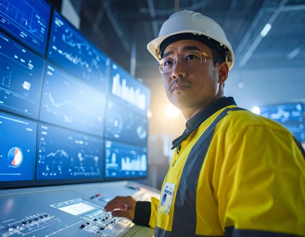 Industrial professional at a control panel applying FMEA insights to enhance operational safety and efficiency.