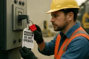 Canadian worker locking out electrical breaker