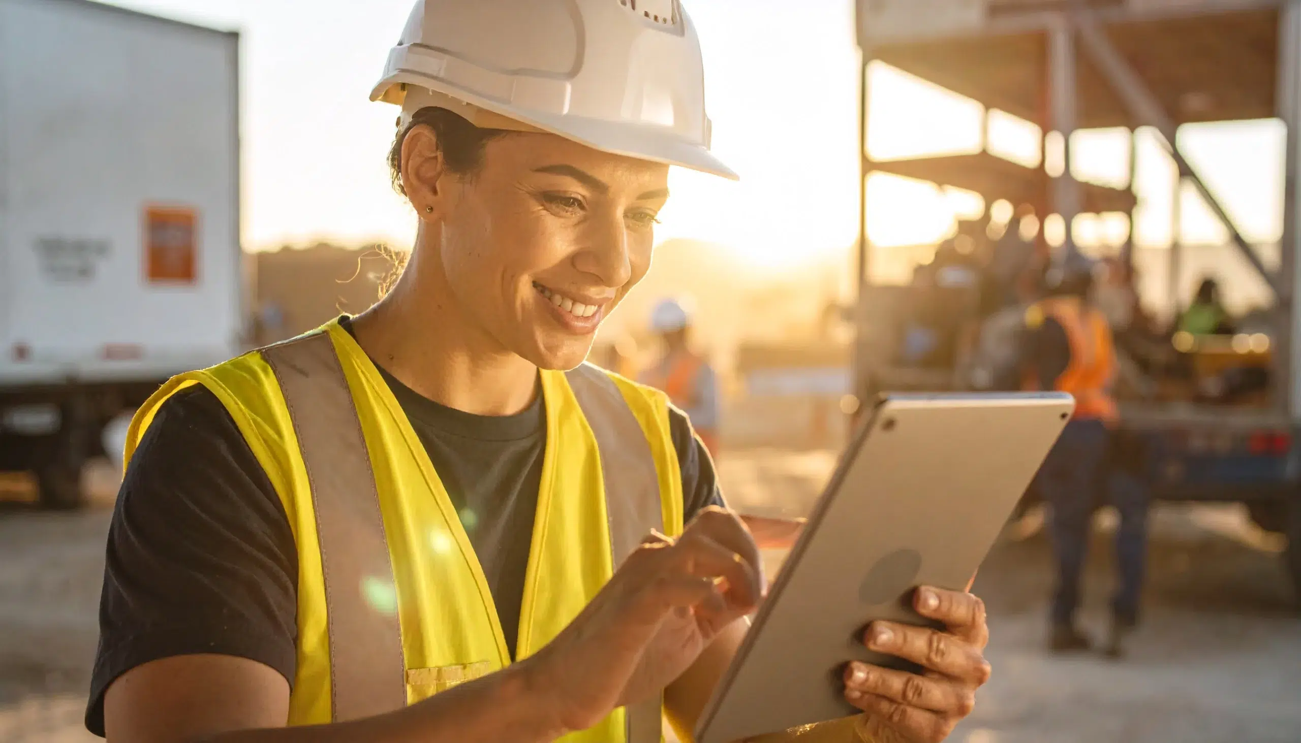 Worker at site using a smartphone for onboarding, highlighting user-friendly mobile platforms for safety in the field.