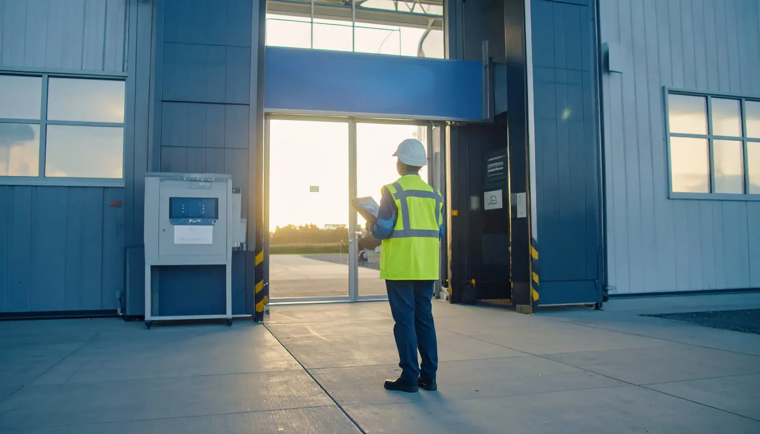 Safety-conscious worker reviewing onboarding materials before entering the job site for the first time.