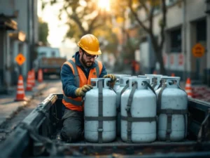 Close-up of propane valve being checked, reinforcing importance of leak detection.