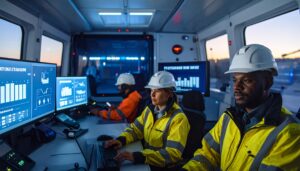 Real-time safety data tracking and incident response coordination inside a digital site operations control room.