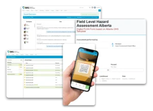 Connected Worker suite showing digital forms, LMS screens, and QR mobile access.