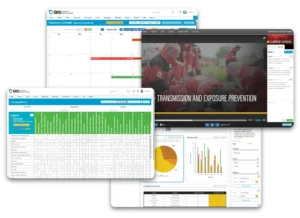 BIS Safety Software dashboard with calendar, training matrix, and video for compliance tracking