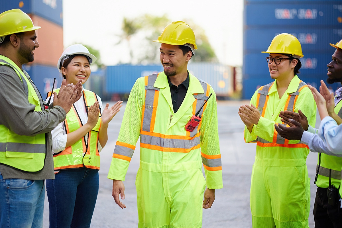 Silver trophy placed on a construction site symbolizing recognition for safety achievements.