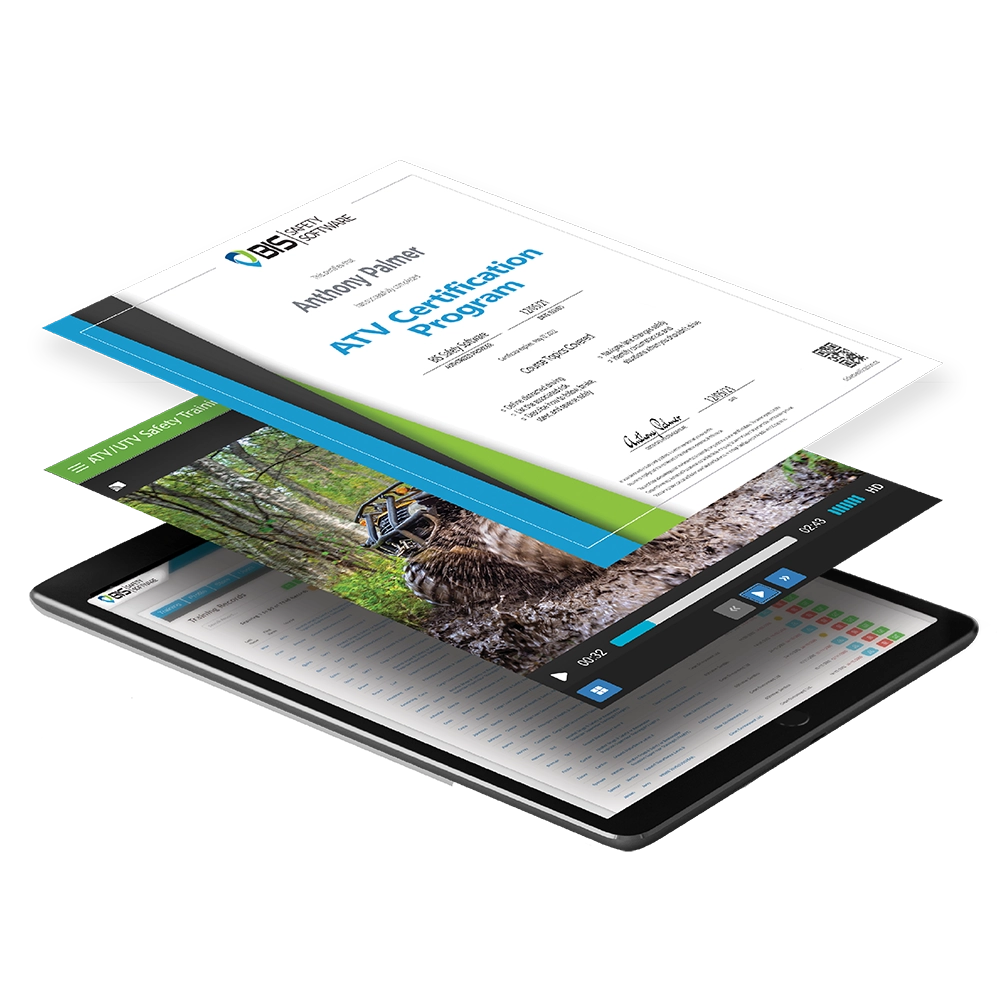 Digital training certificate displayed above an online safety course on a tablet