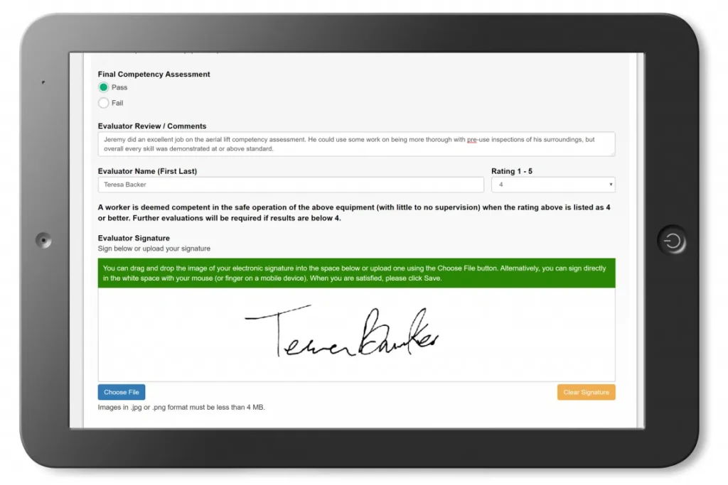 tablet with competency sign off