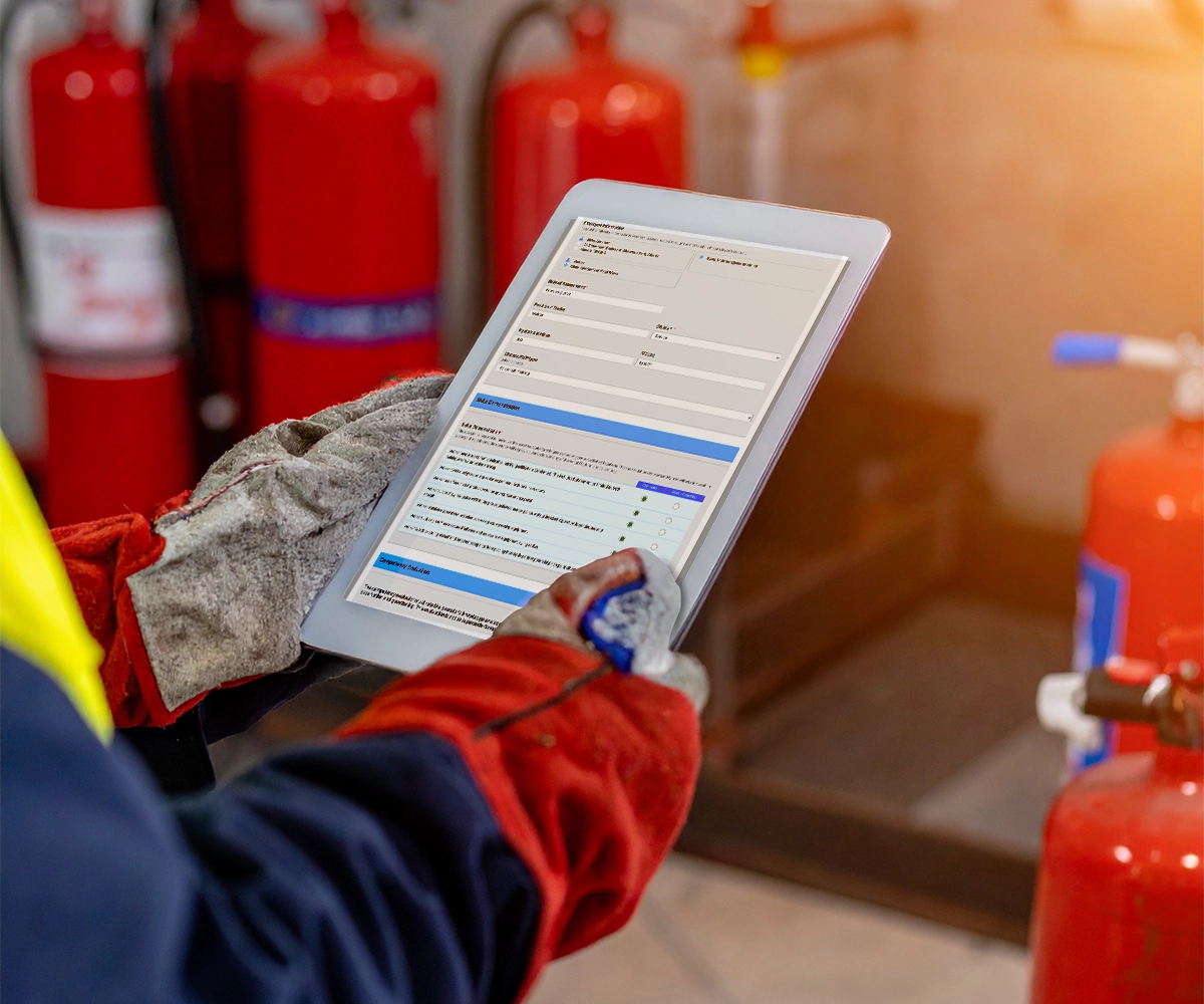 worker using digital form on ehs software